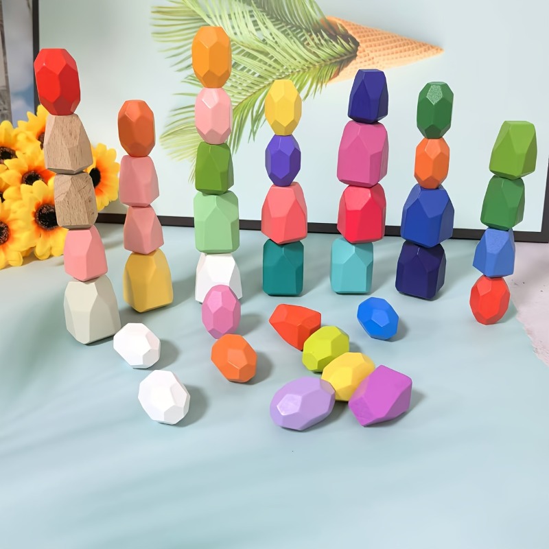 Wooden Blocks Stacking - 20pcs Wooden Stacked Balance Stones Wood