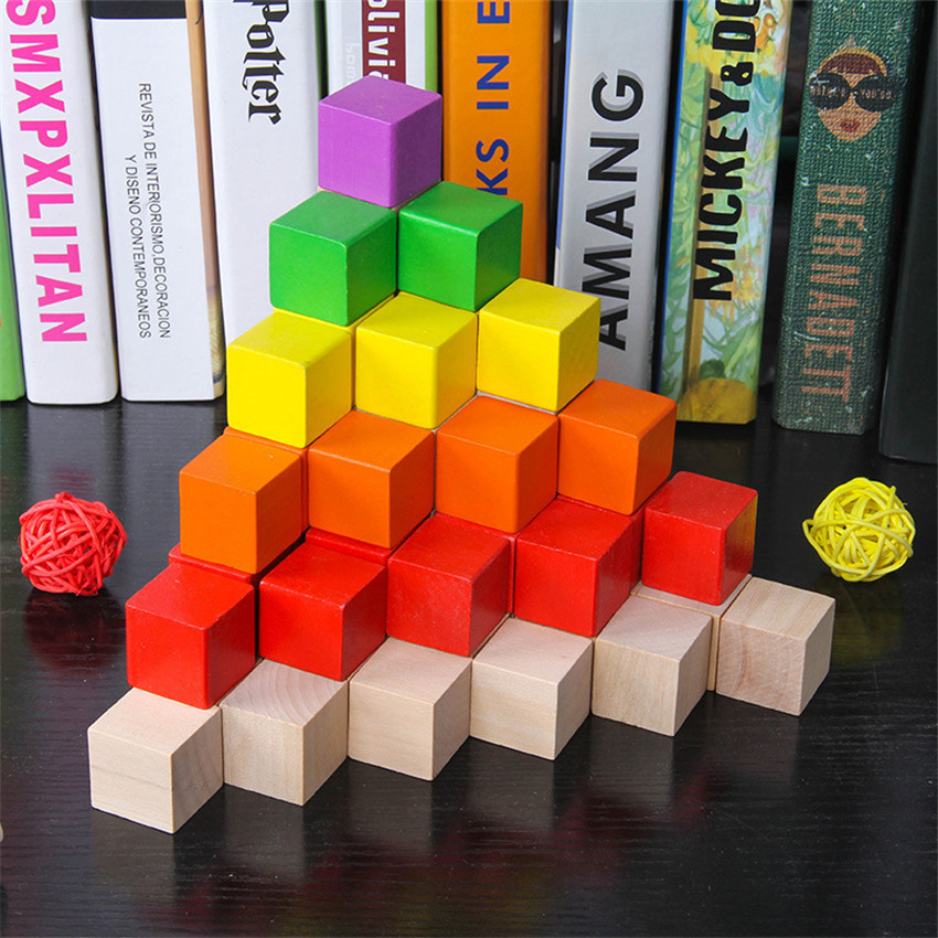 30Pcs/lot 2X2CM Wooden Colorfu - огляд і ціна Wooden Blocks Stacking